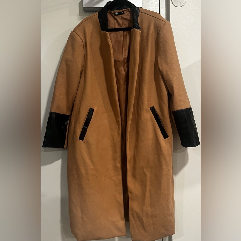 Camel Coat with Faux Leather Trim - Picture 3 of 5